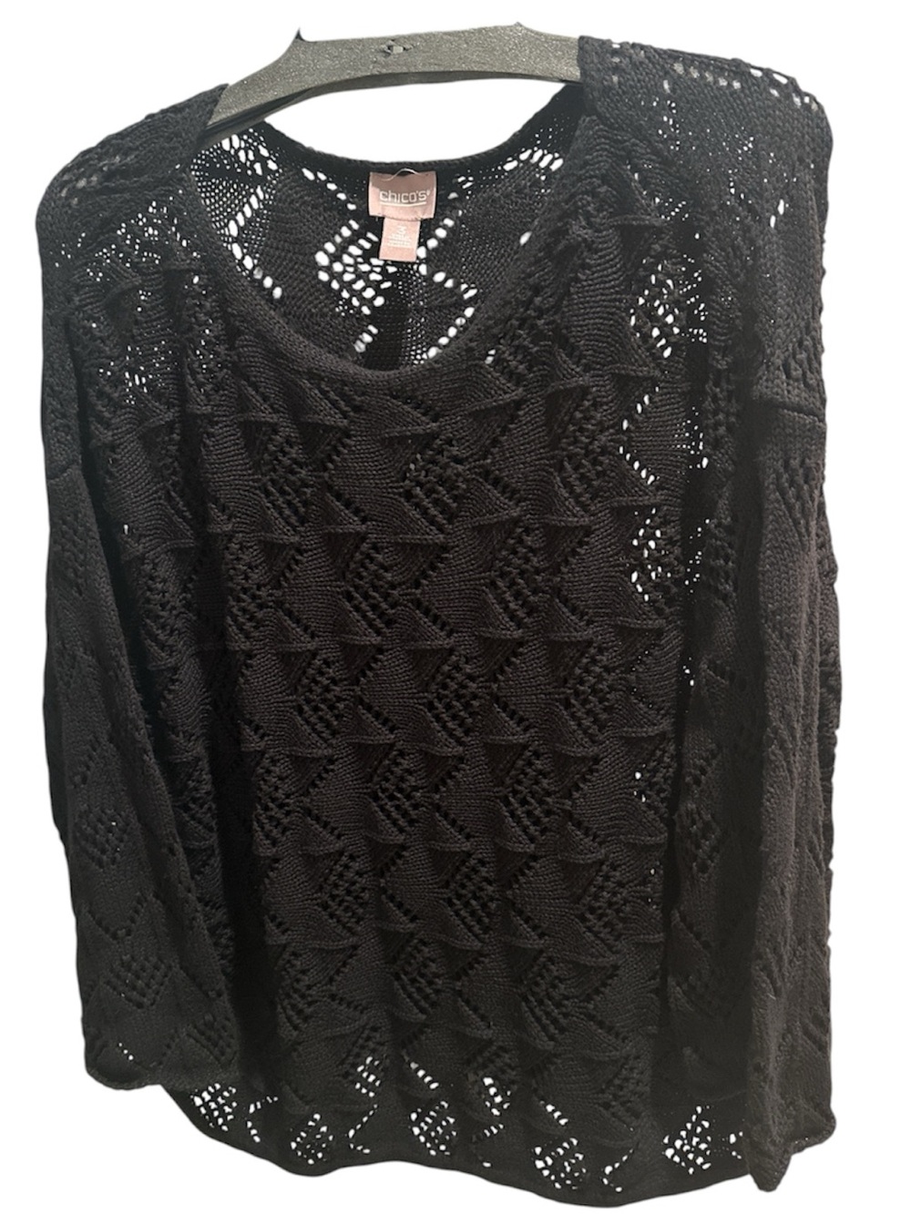 Chico's Black Open-Knit Lightweight Pullover - Picture 1 of 5